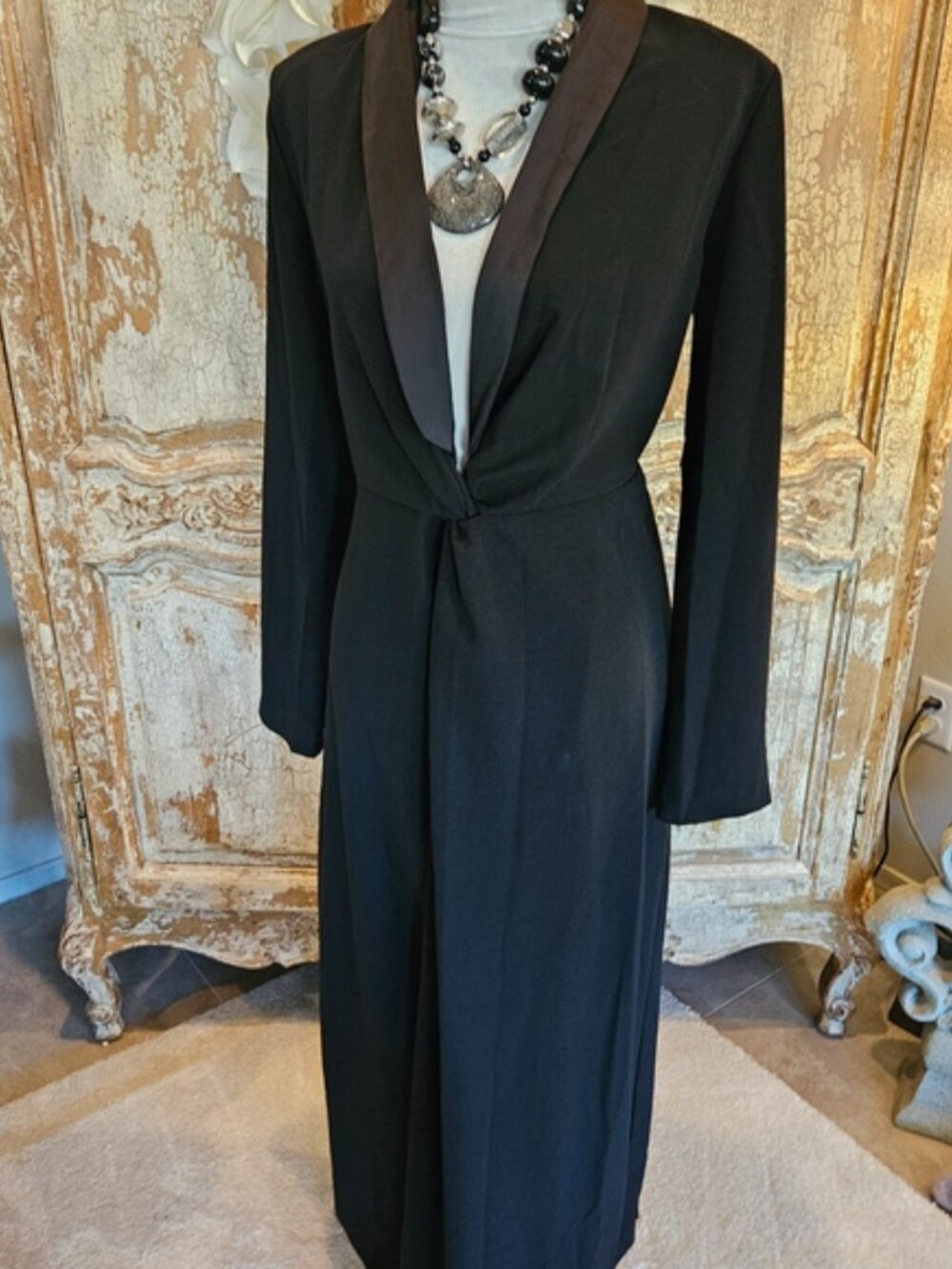 Uoozee New Black Tuxedo Style Twist Knot Front Long Maxi Dress/5% Elastane  XL - Picture 2 of 13